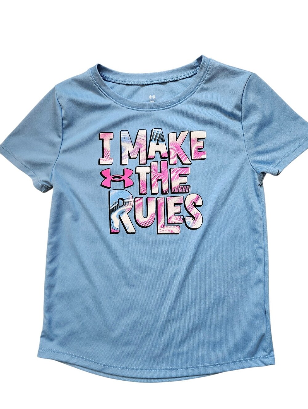 Under Armour Girls' Light Blue Graphic Tee with Pink Accents, 6X